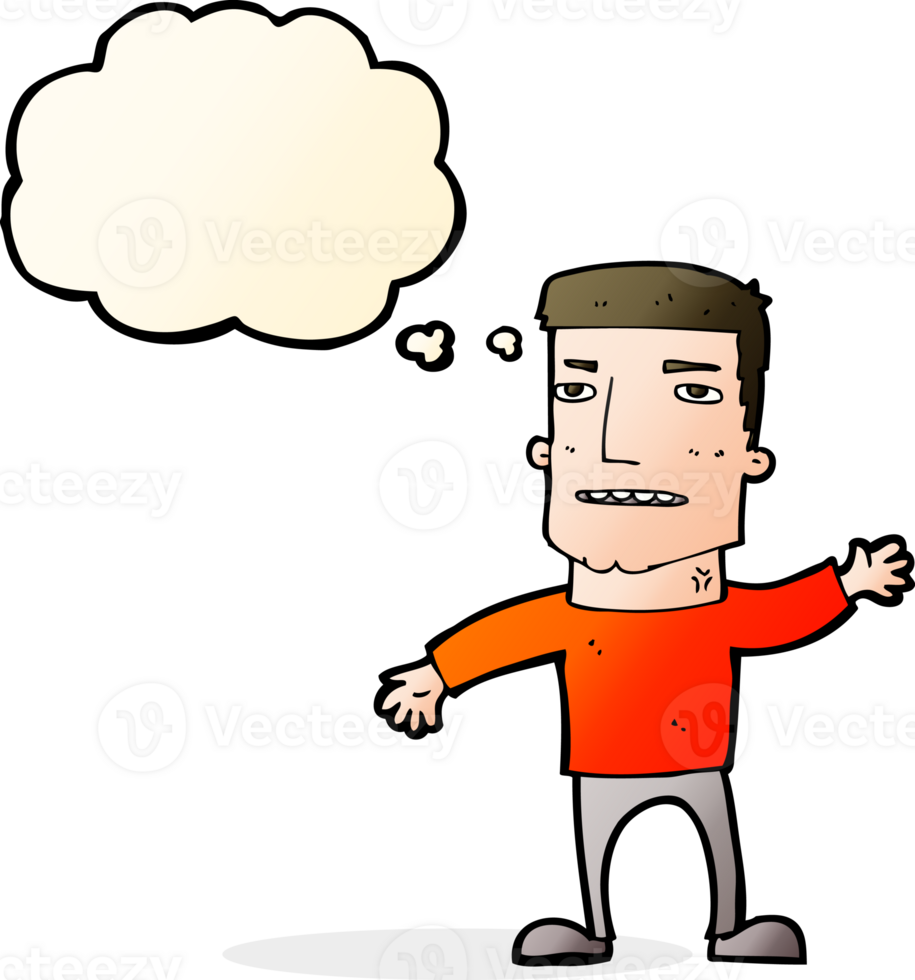 cartoon waving stressed man with thought bubble png