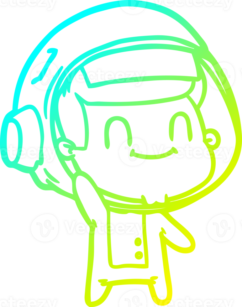 cold gradient line drawing of a happy cartoon astronaut man png
