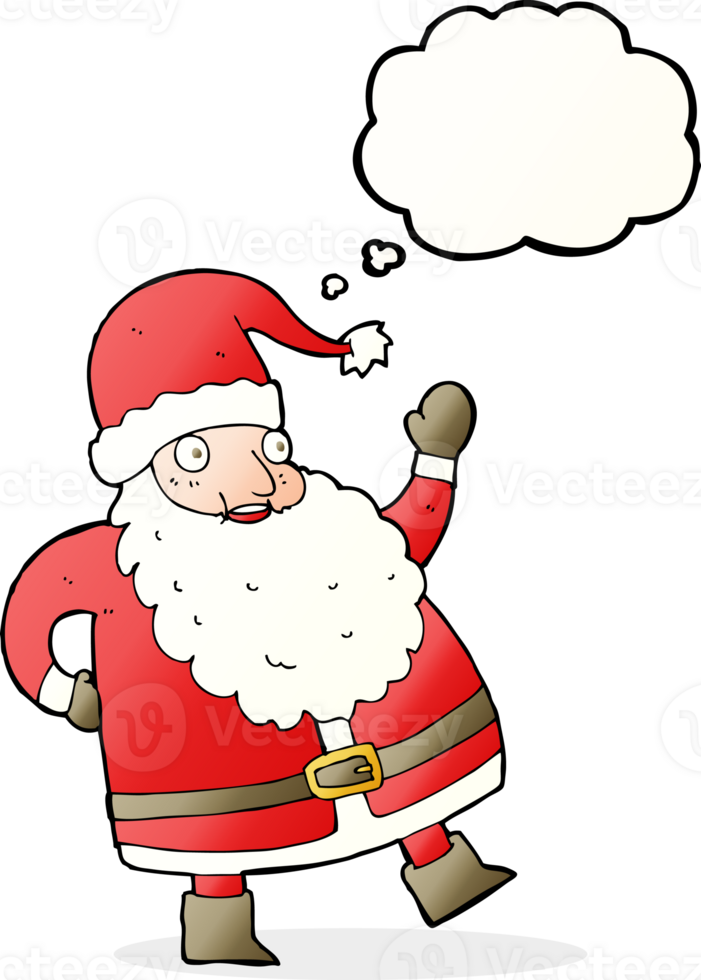 funny waving santa claus cartoon with thought bubble png