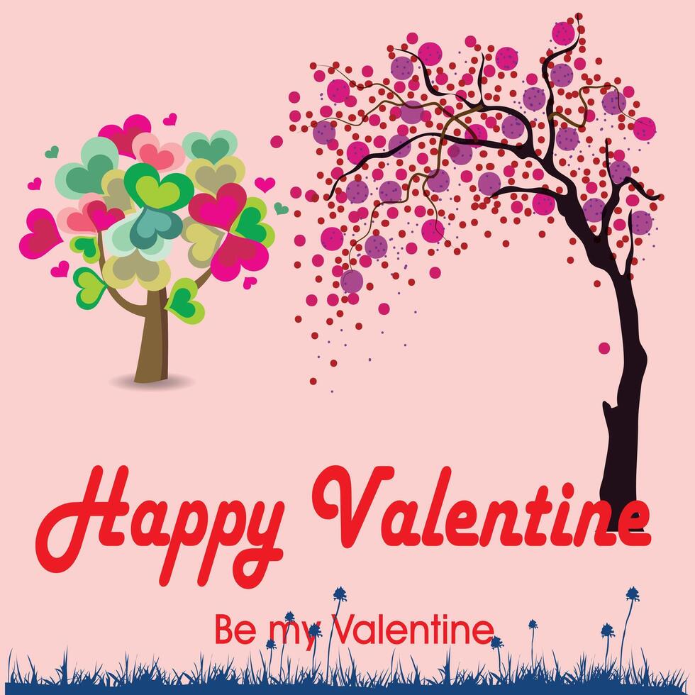 Happy Valentine. Heart flower tree element for invitation or poster. beautiful colorful flowers. Flower garden background. vector