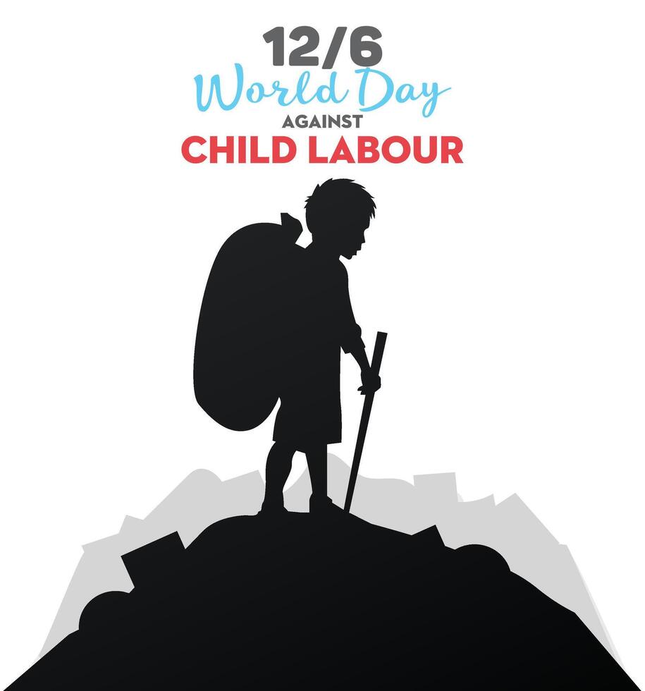 World day of child labor with children picking up rubbish. Anti child exploitation campaign flat style illustration concept for posters and banners. vector