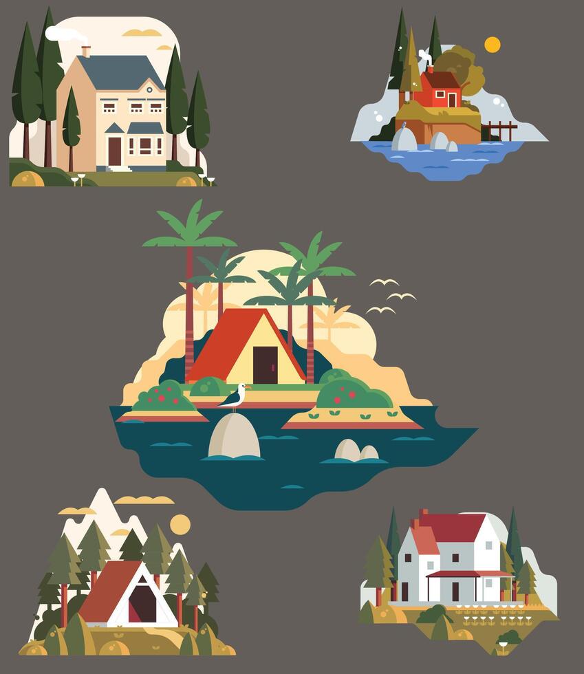 Front view of the house exterior with roof. wooden house. rustic, traditional and elegant. House facade with doors and windows. vector