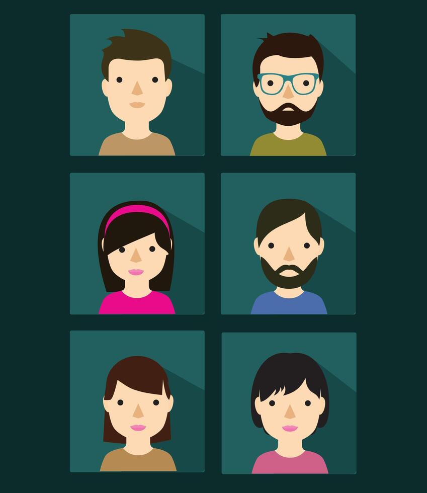 Set of male and female face characters. people smile. Human avatar. vector
