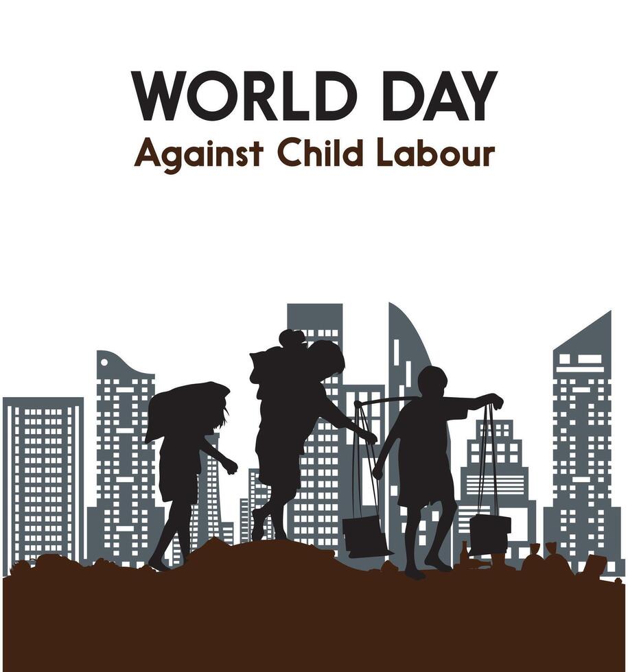 World Day of Child Labor with children working to carry goods. Anti child exploitation campaign flat style illustration concept for posters and banners. vector