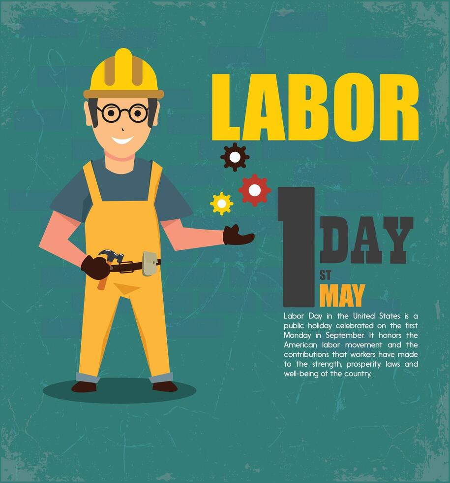 Happy Labor Day banner. Design template. Helmets, workers, gear. Construction workers and contractors. vector
