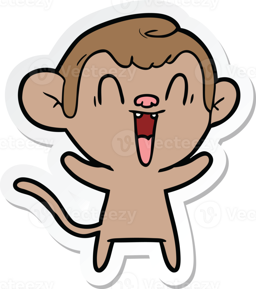 sticker of a cartoon laughing monkey png
