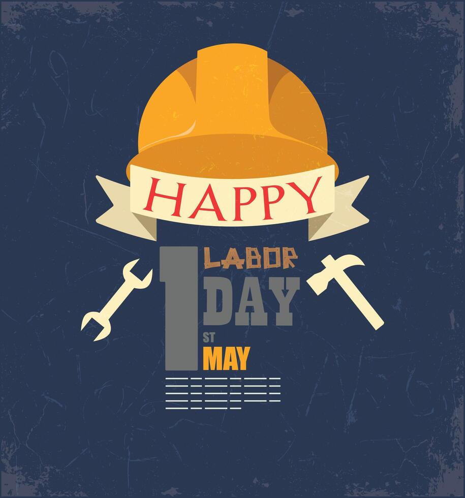 Happy Labor Day banner. Design template. Helmet, wrench, hammer. Forming a labor head. vector
