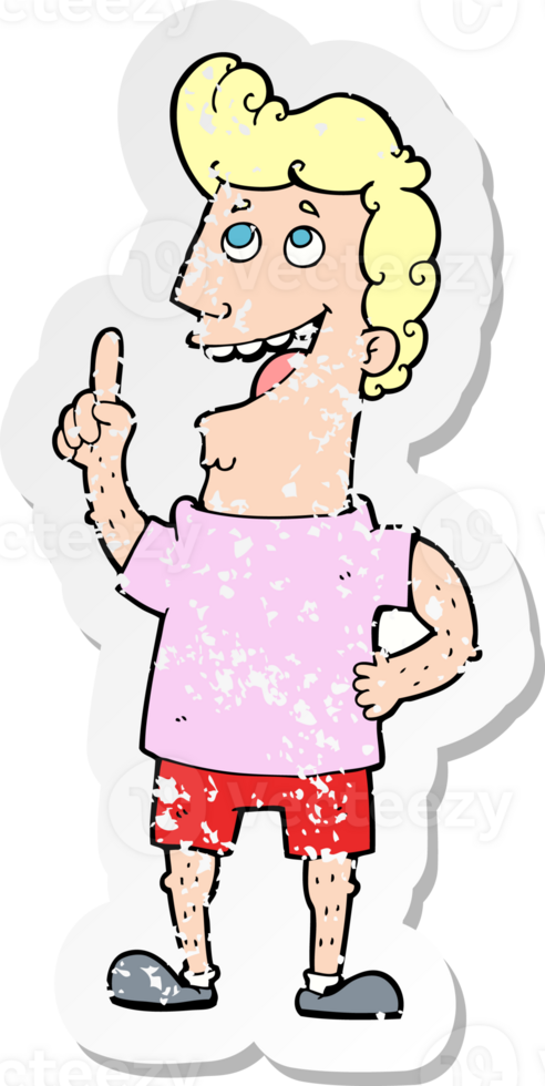 retro distressed sticker of a cartoon man with idea png