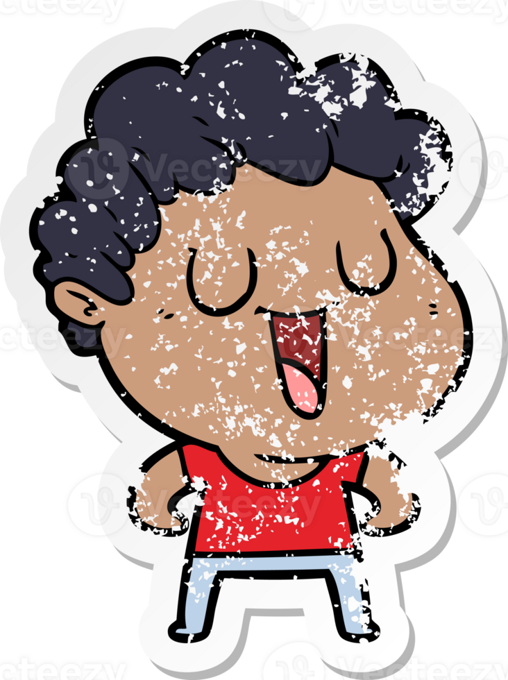 distressed sticker of a laughing cartoon man png