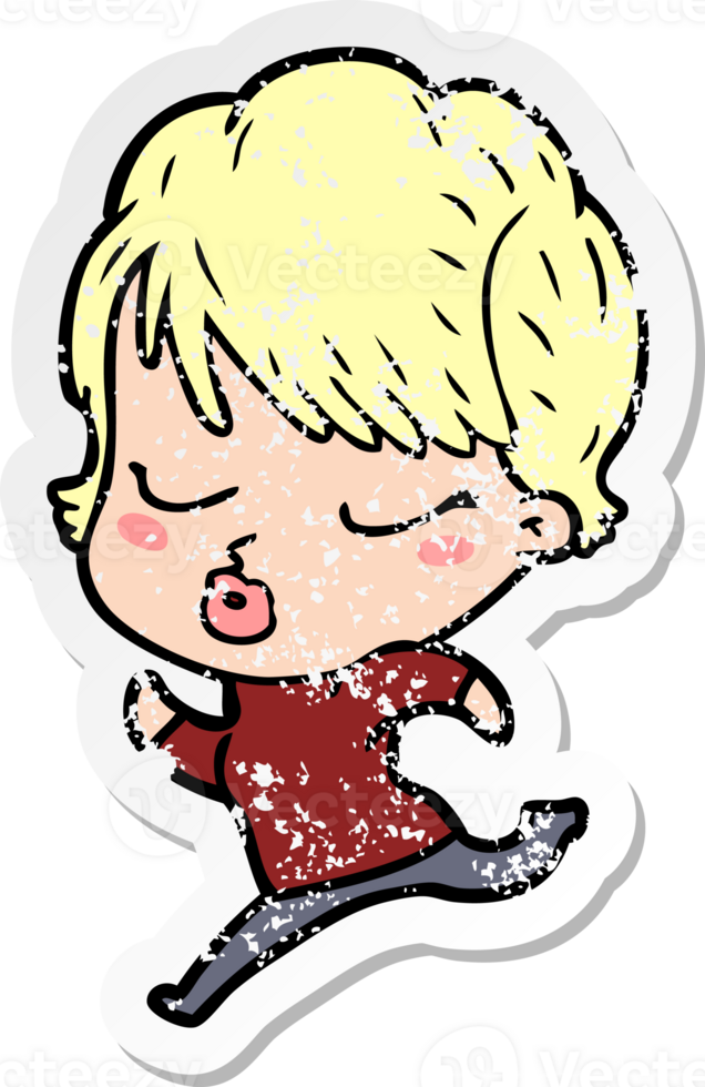 distressed sticker of a cartoon woman with eyes shut png