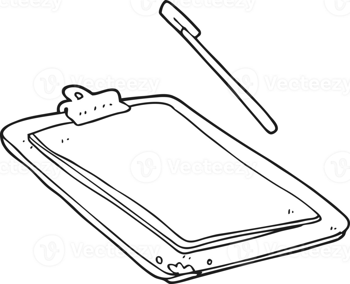 hand drawn black and white cartoon clip board png