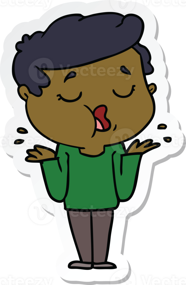 sticker of a cartoon man talking and shrugging shoulders png