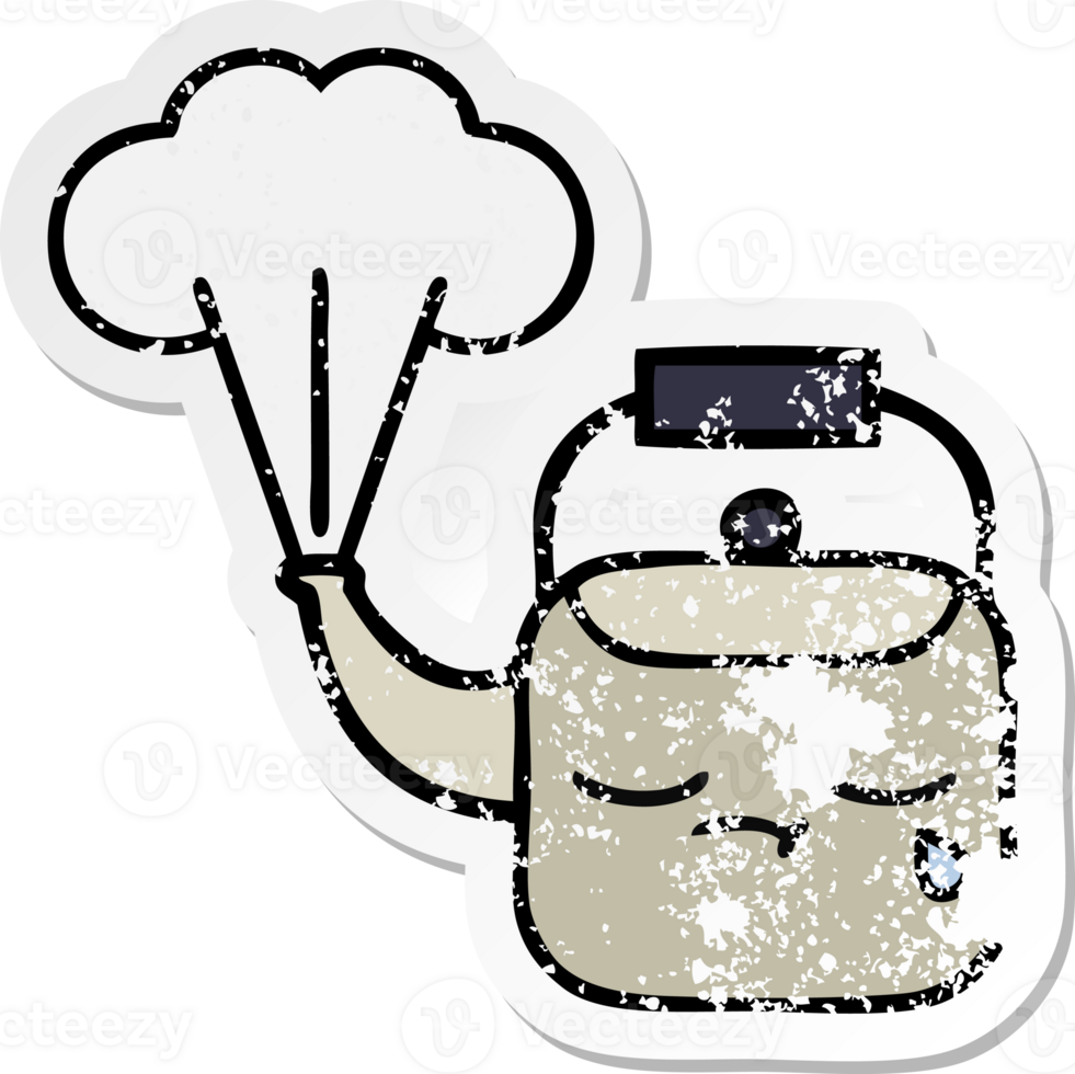distressed sticker of a cute cartoon steaming kettle png