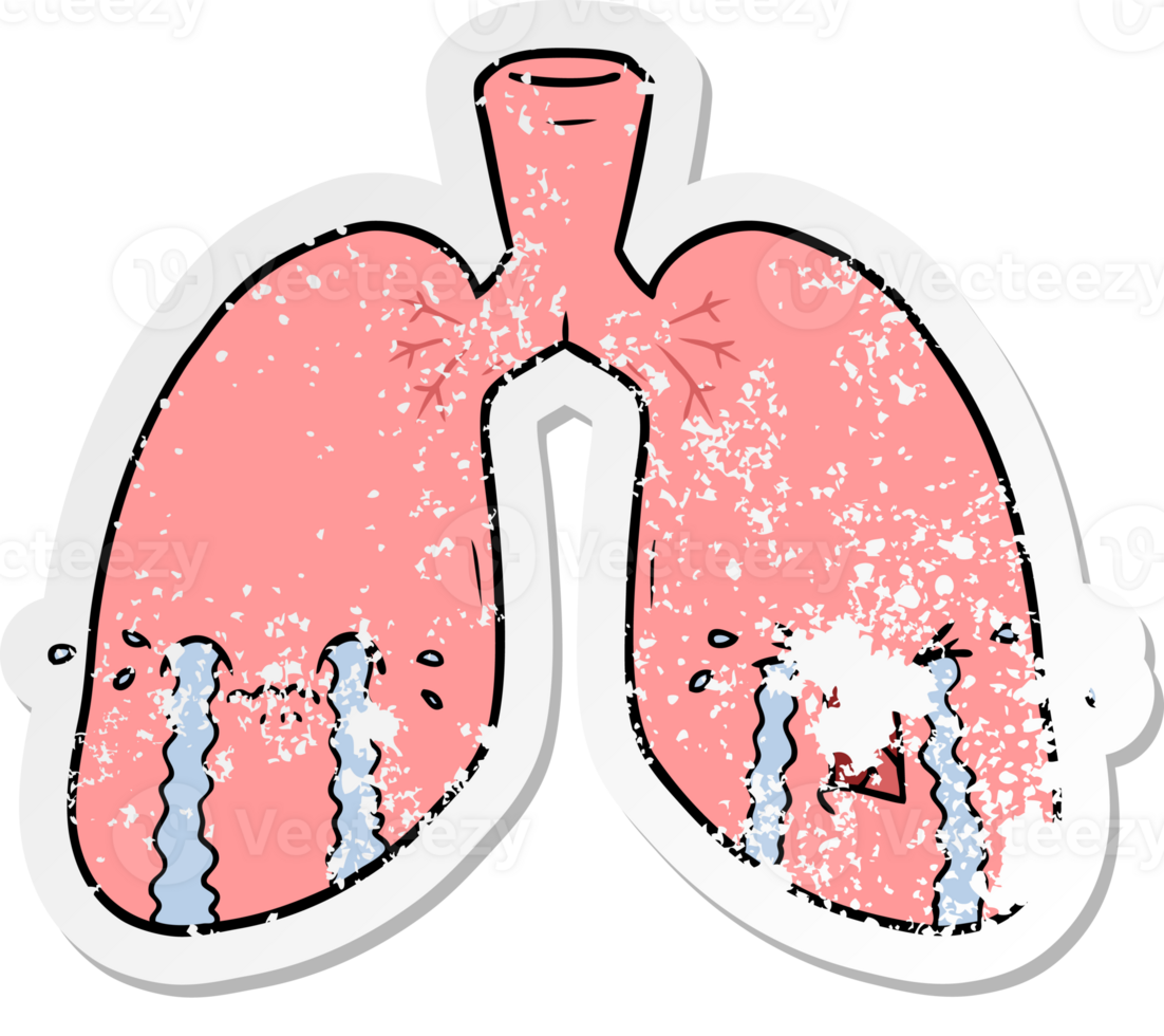 distressed sticker of a cartoon lungs crying png