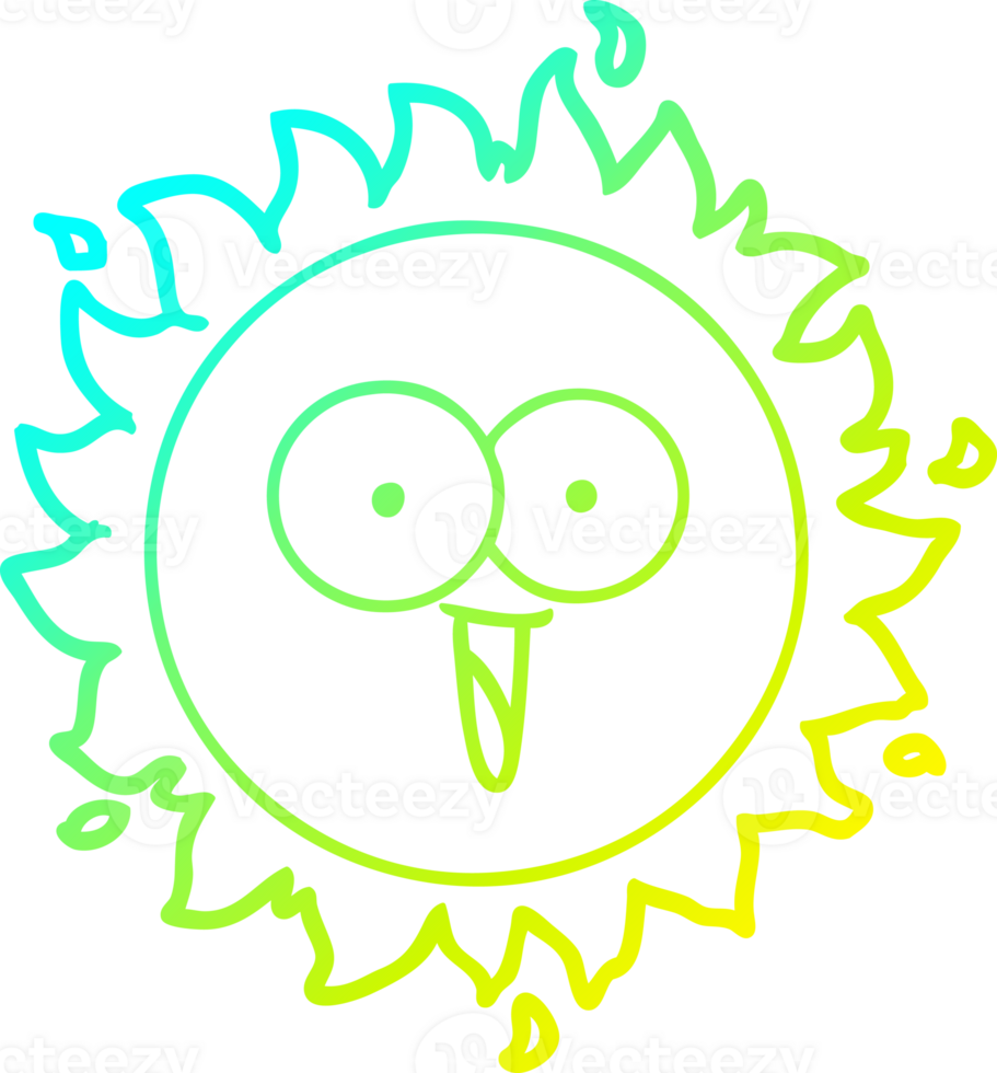 cold gradient line drawing of a happy cartoon sun png