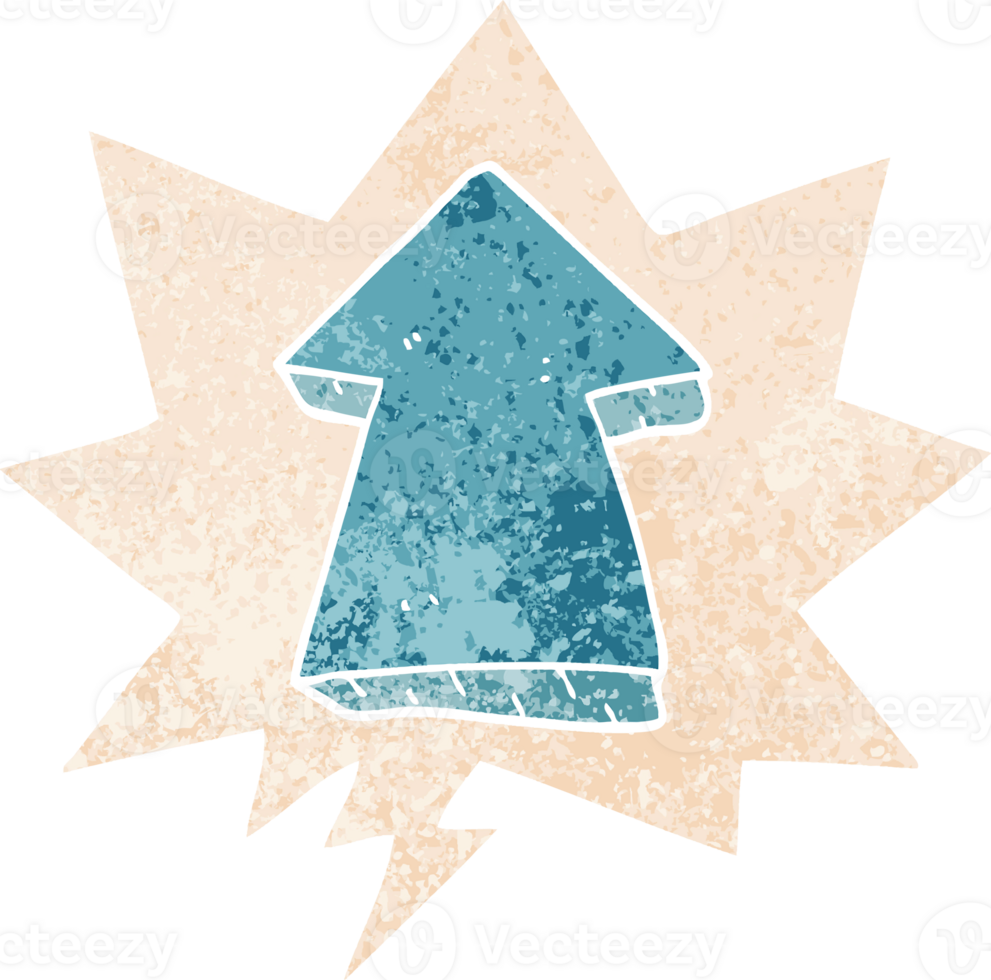 cartoon pointing arrow with speech bubble in grunge distressed retro textured style png