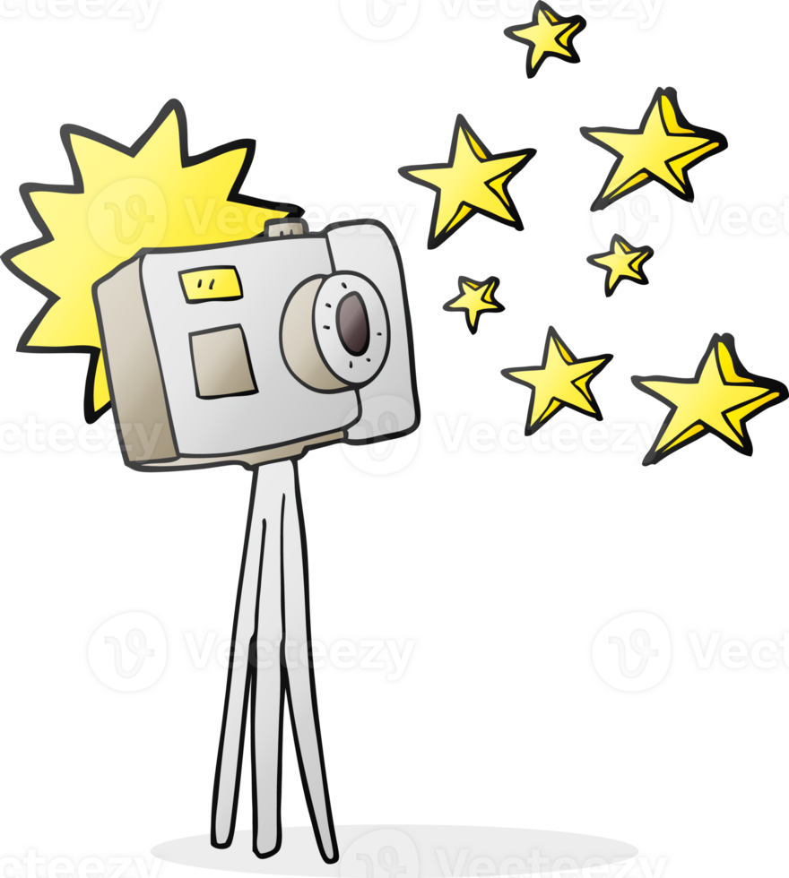 hand drawn cartoon camera on tripod with flash png
