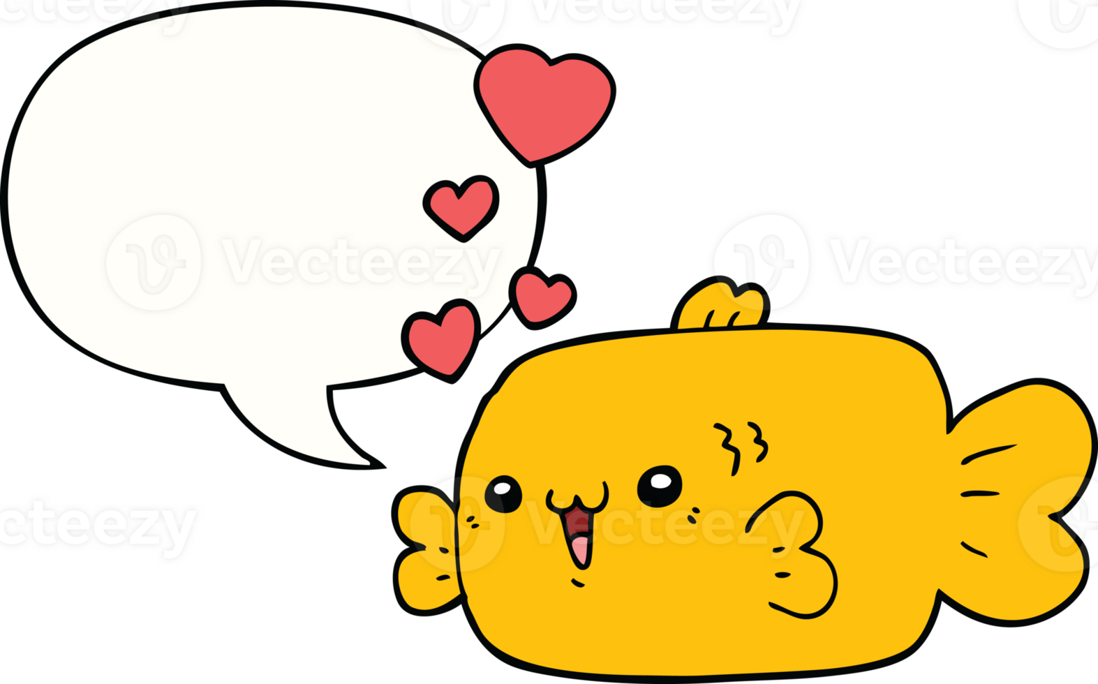 cute cartoon fish with love hearts with speech bubble png
