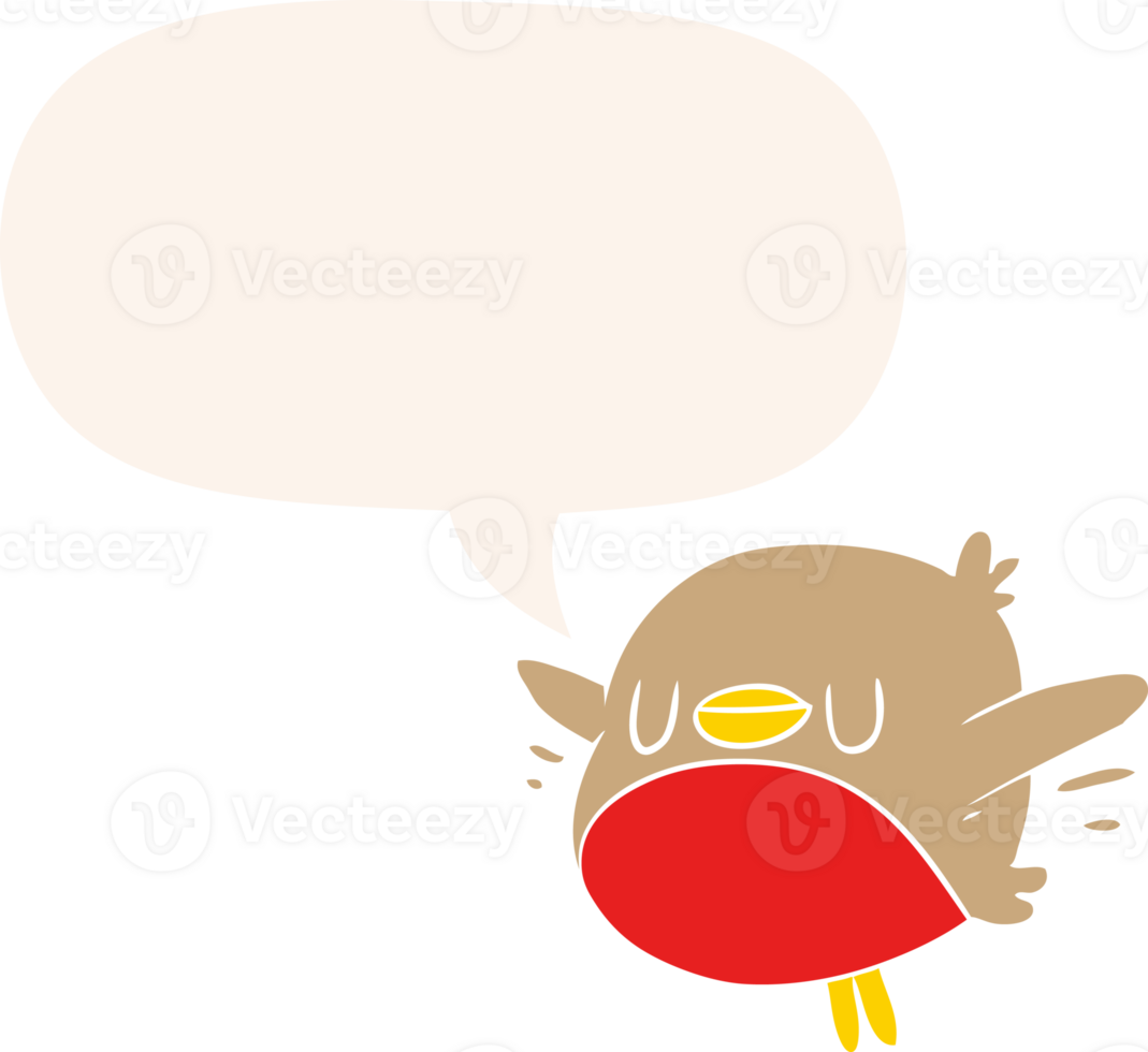 cute cartoon christmas robin with speech bubble in retro style png