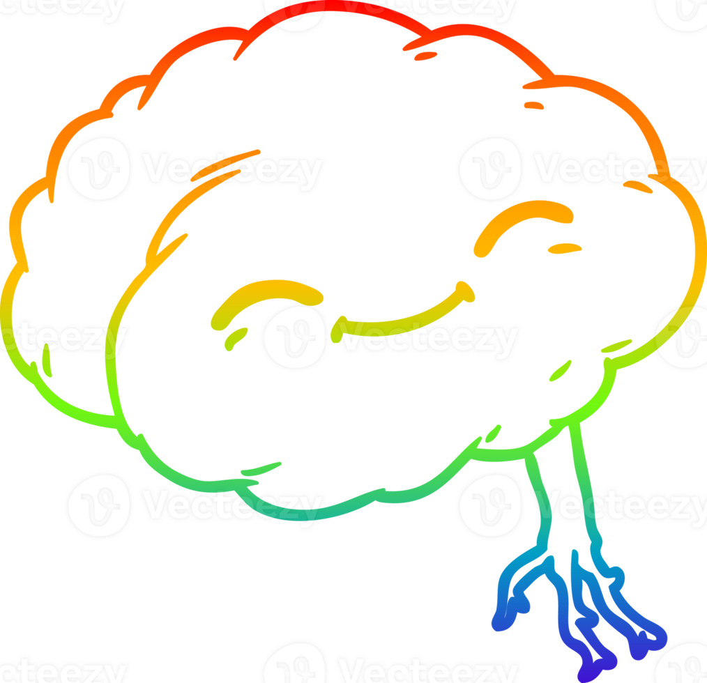 rainbow gradient line drawing of a cartoon happy brain png