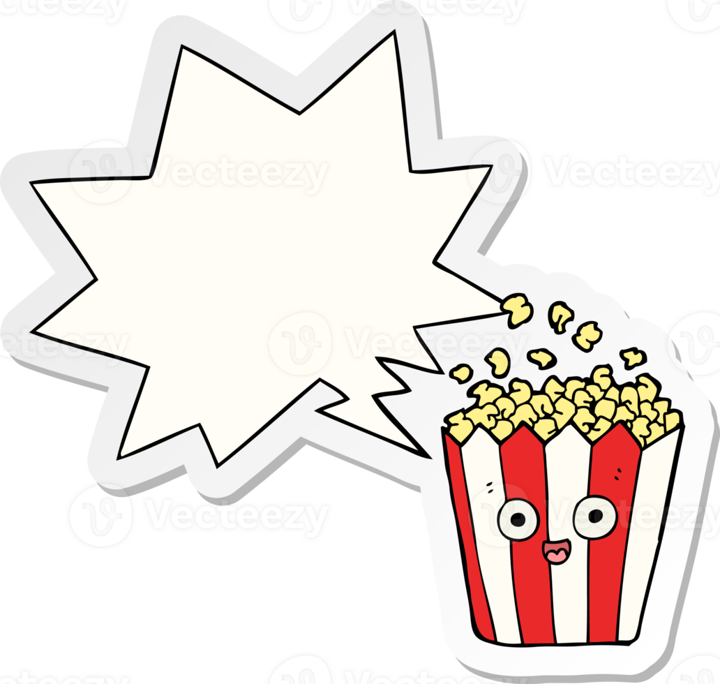 cartoon popcorn with speech bubble sticker png