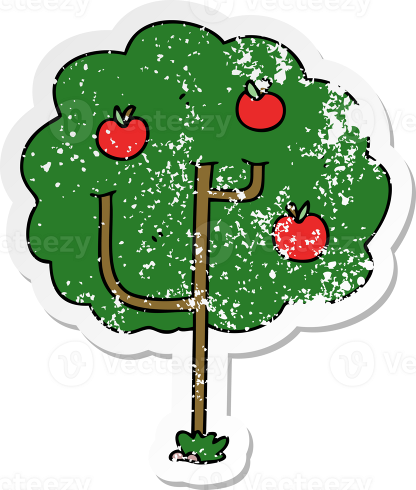 distressed sticker of a quirky hand drawn cartoon tree png