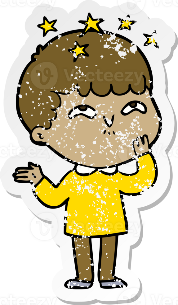 distressed sticker of a cartoon amazed boy png