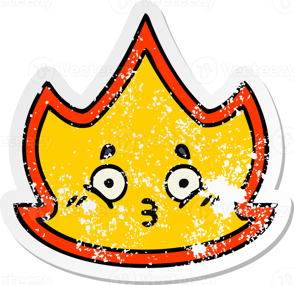 distressed sticker of a cute cartoon fire png