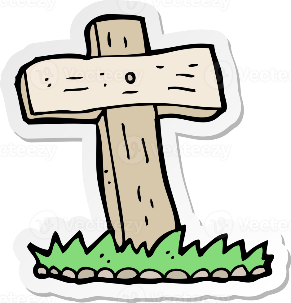 sticker of a cartoon wooden cross grave png