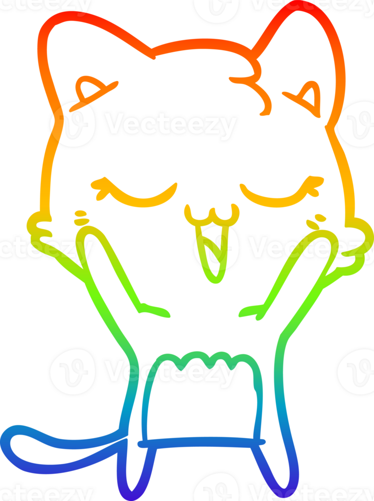 rainbow gradient line drawing of a happy cartoon cat png