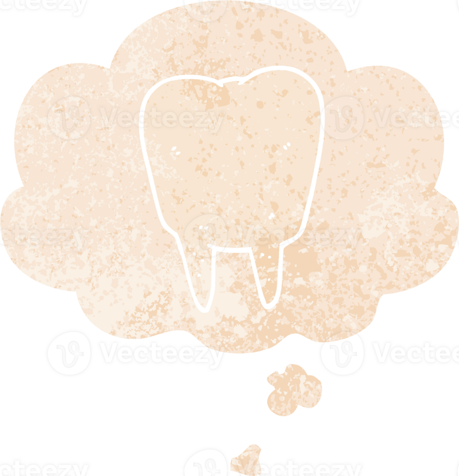 cartoon tooth with thought bubble in grunge distressed retro textured style png