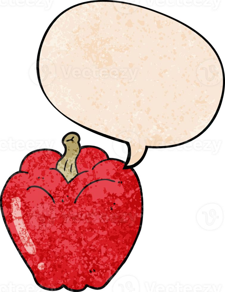cartoon pepper with speech bubble in retro texture style png