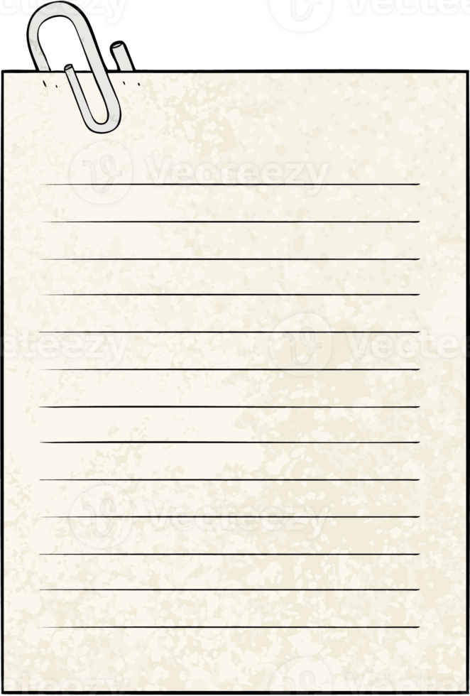 cartoon lined paper with paperclip png