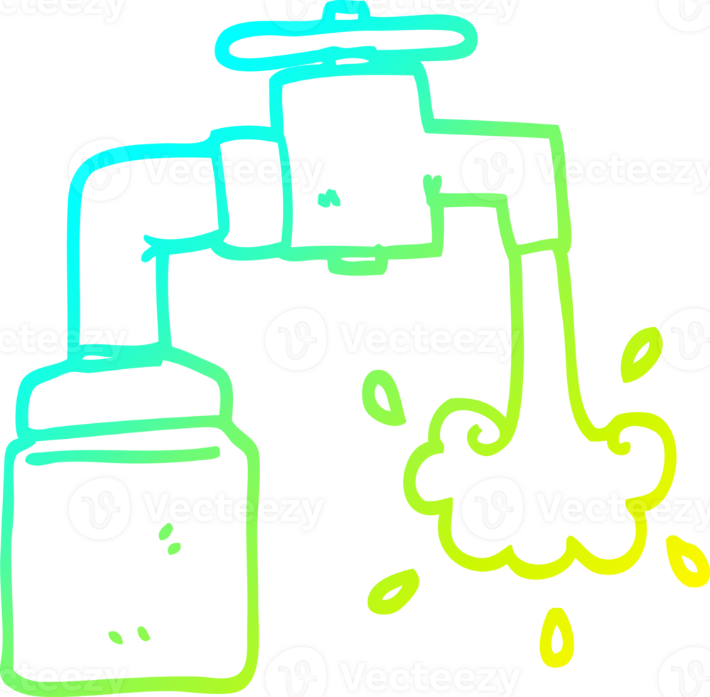 cold gradient line drawing of a cartoon running faucet png