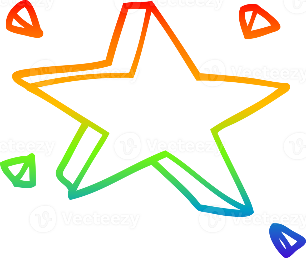 rainbow gradient line drawing of a cartoon star png