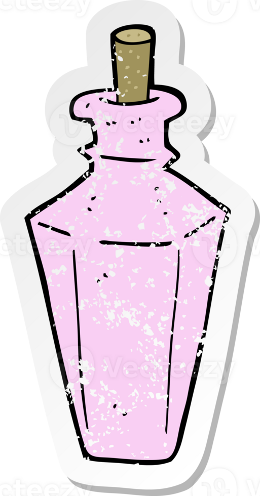 retro distressed sticker of a cartoon perfume fragrance bottle png