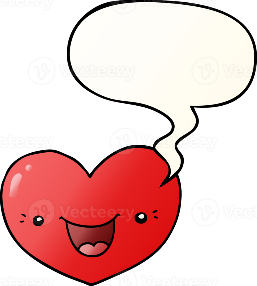 cartoon love heart character with speech bubble in smooth gradient style png