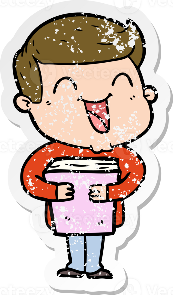 distressed sticker of a cartoon man laughing png