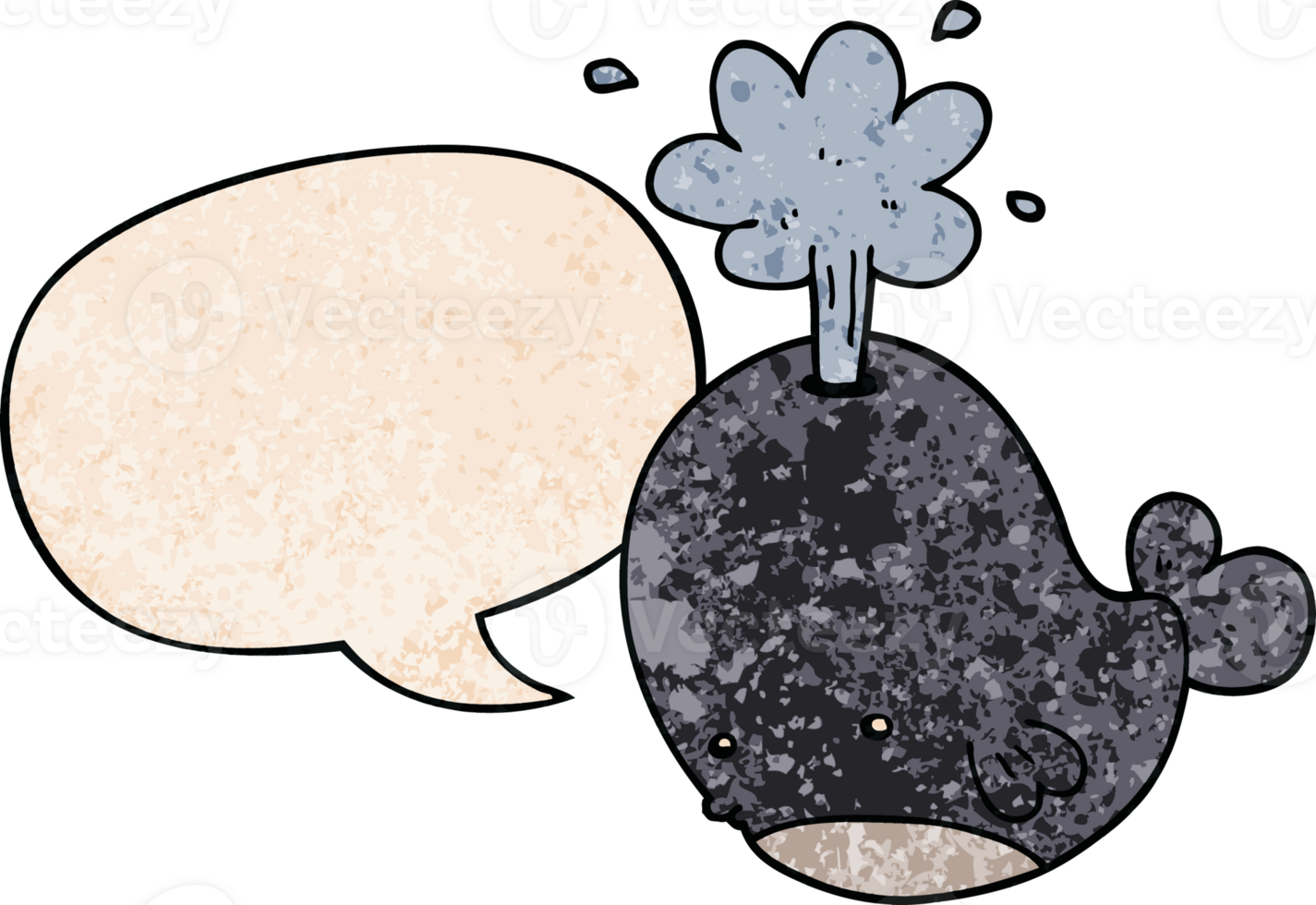cartoon spouting whale with speech bubble in retro texture style png
