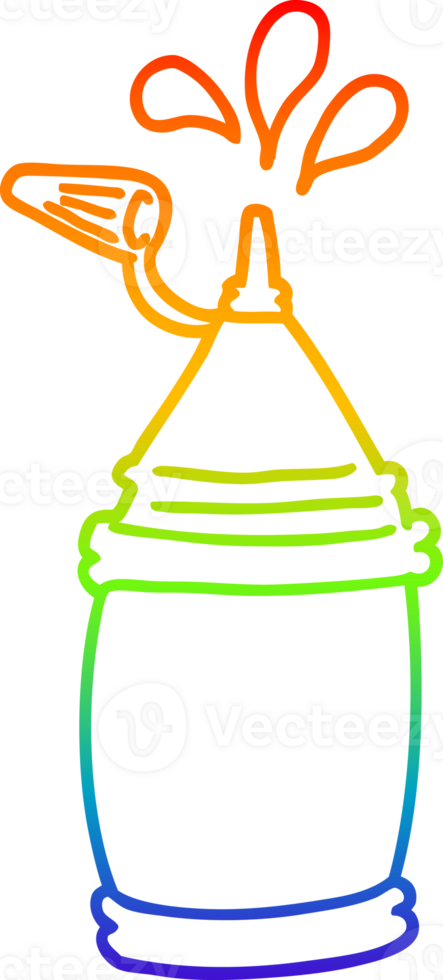 rainbow gradient line drawing of a cartoon ketchup bottle png