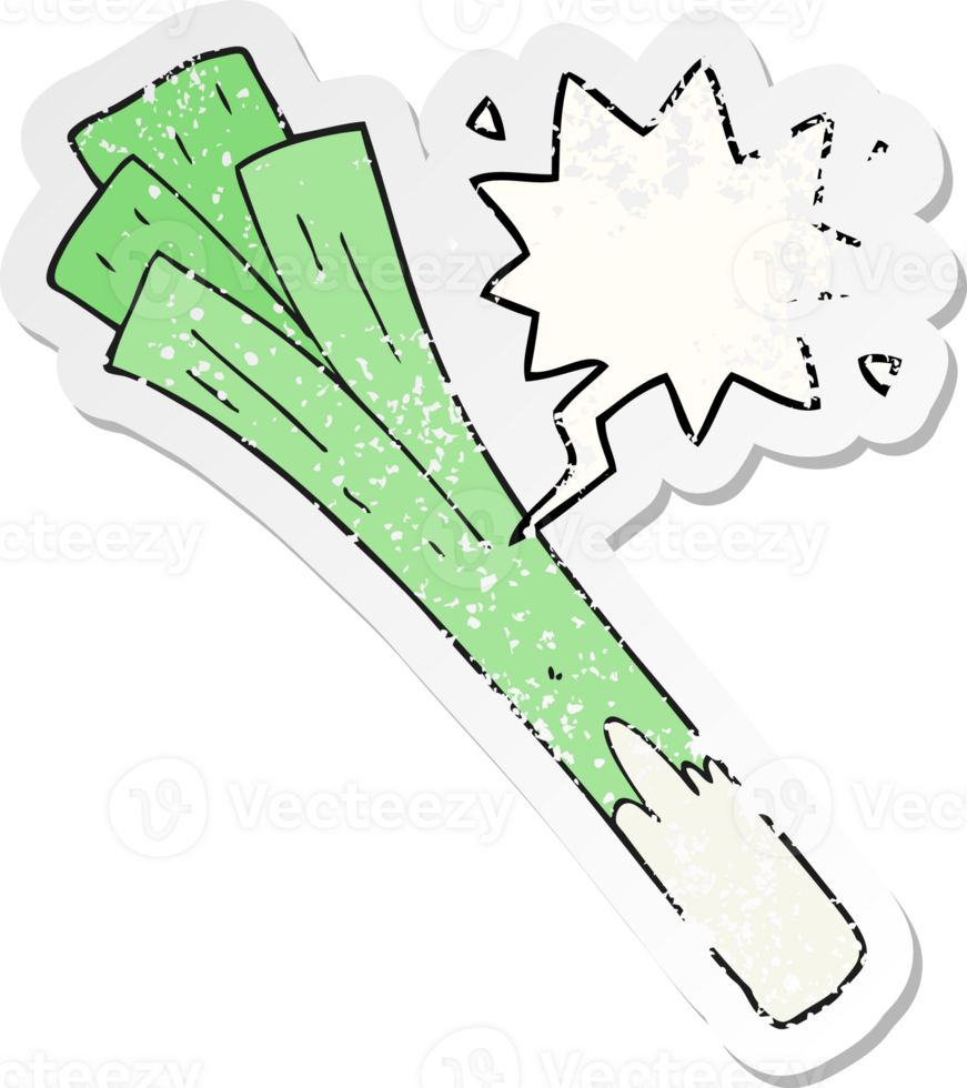 cartoon leeks with speech bubble distressed distressed old sticker png
