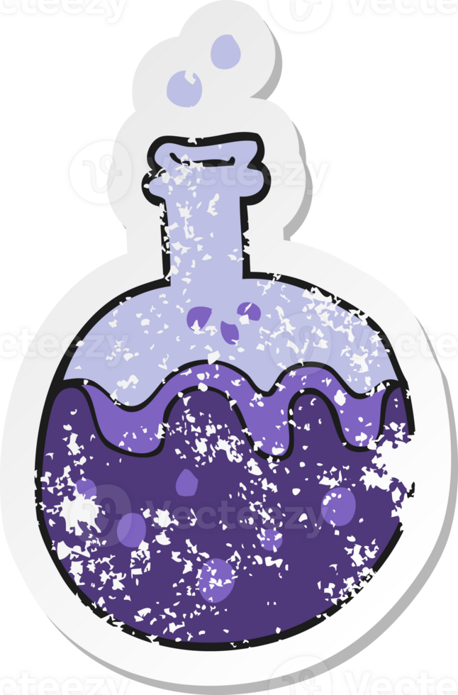 retro distressed sticker of a cartoon magic potion png