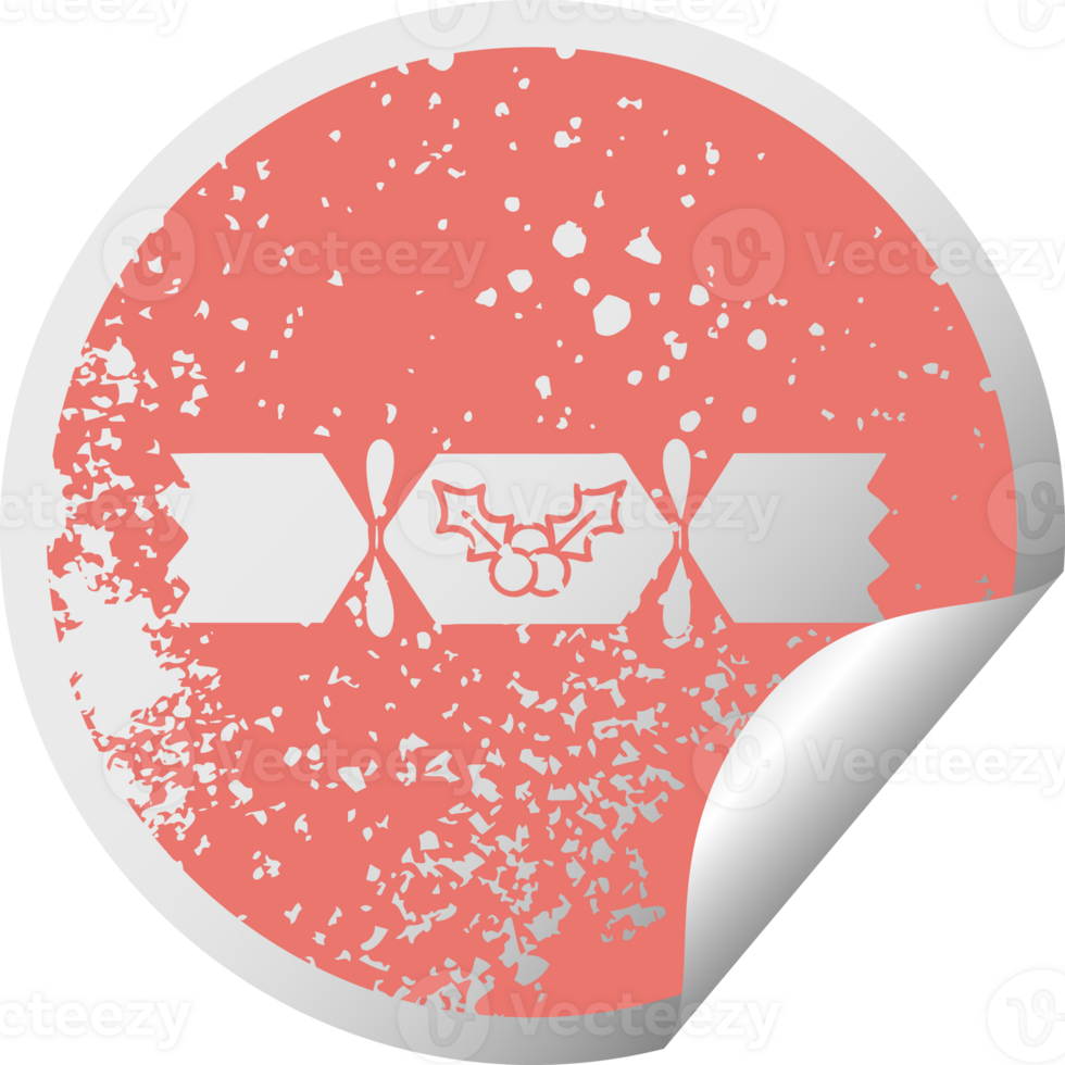 distressed circular peeling sticker symbol of a christmas cracker png