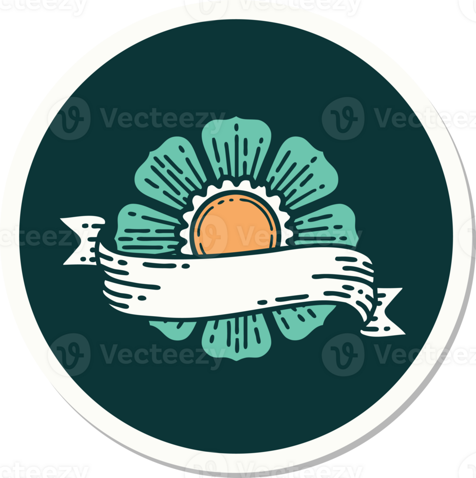 sticker of tattoo in traditional style of a flower and banner png