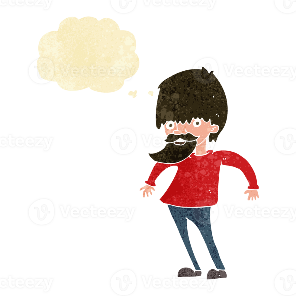 cartoon bearded man shrugging shoulders with thought bubble png