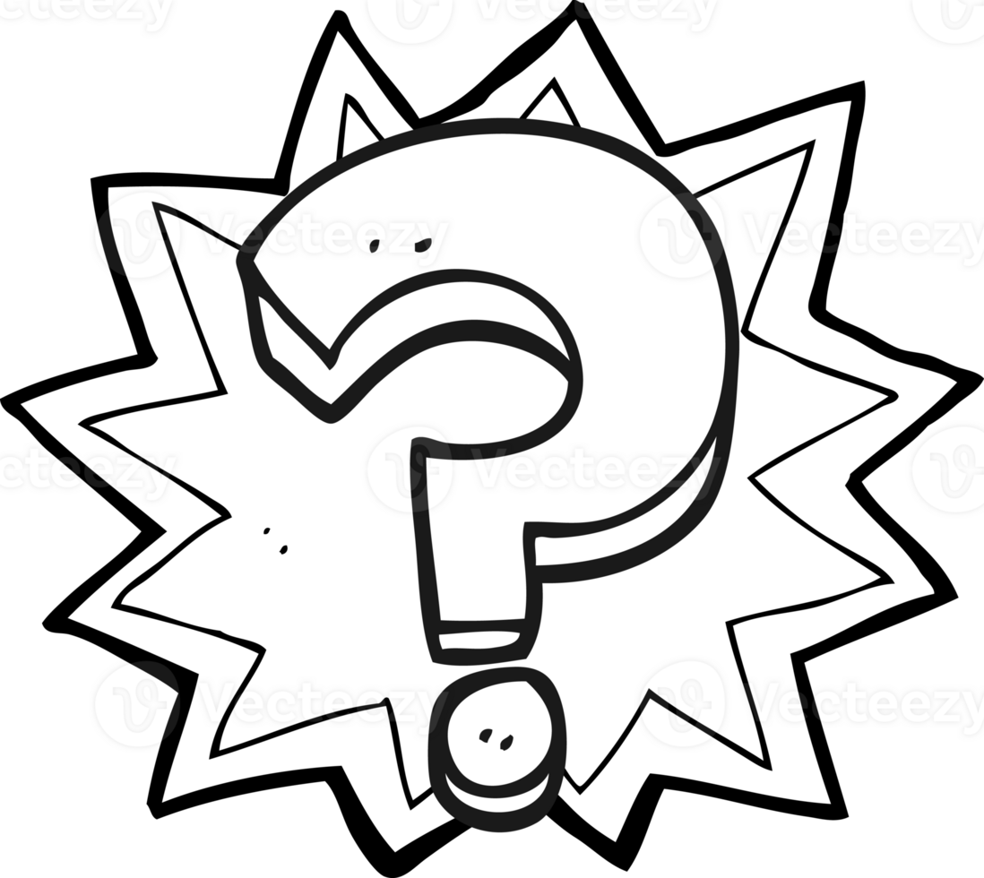 hand drawn black and white cartoon question mark png