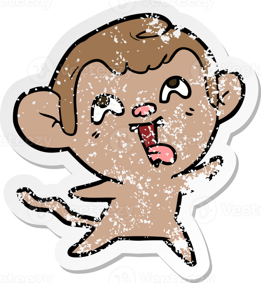 distressed sticker of a crazy cartoon monkey png