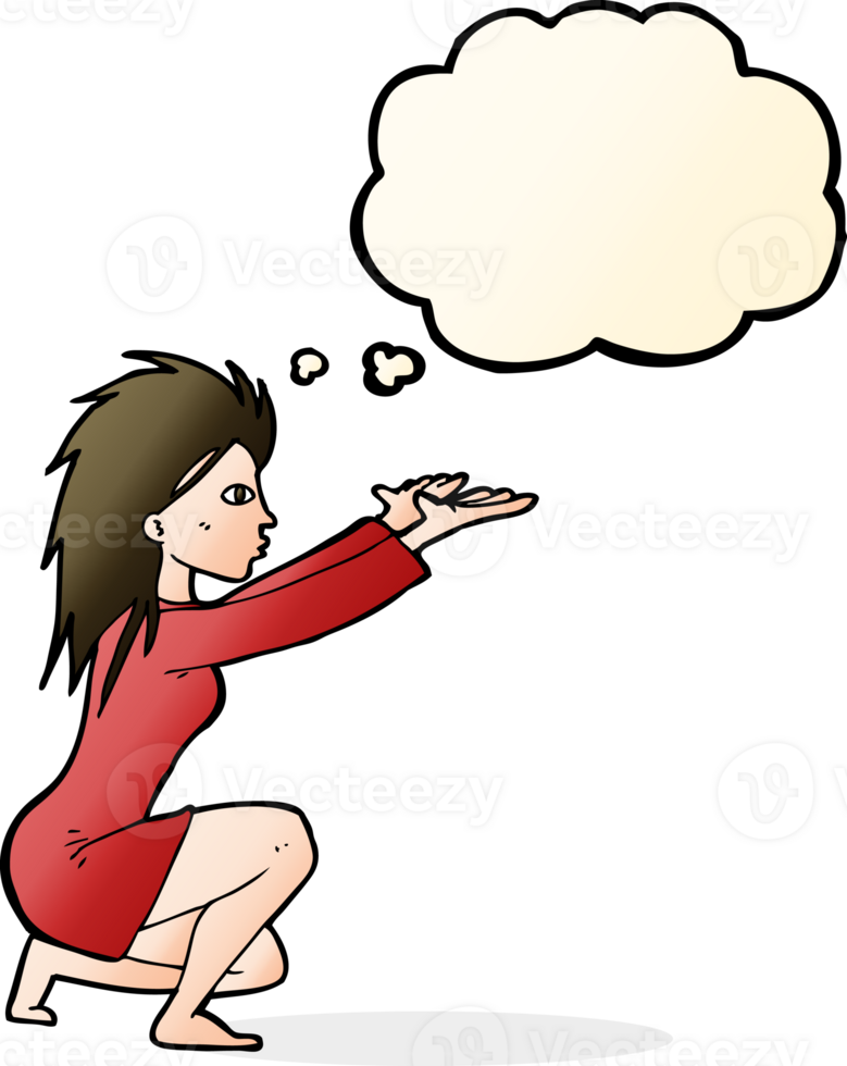 cartoon womn casting spel with thought bubble png
