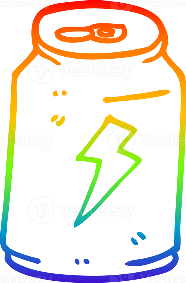 rainbow gradient line drawing of a cartoon can of energy drink png