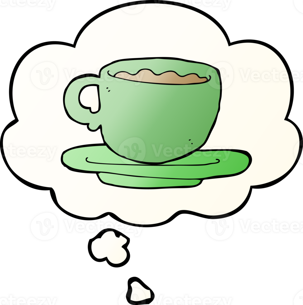 cartoon cup of tea with thought bubble in smooth gradient style png